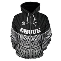 Chuuk Polynesian Zip up Hoodie Black Pride Map and Seal - Polynesian Pride