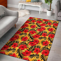 Tropical Flowers And Palm Leaves Rug Black - Polynesian Pride