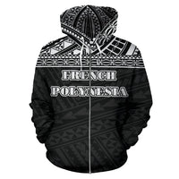 French Polynesia All Over Zip up Hoodie Polynesain Black Version - Polynesian Pride