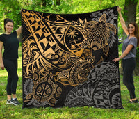Guam Polynesian Premium Quilt - Gold Turtle Flowing - Polynesian Pride