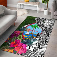 Guam Area Rug White - Turtle Plumeria Banana Leaf - Polynesian Pride