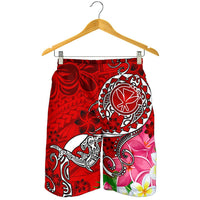 Hawaii Men's Shorts - Turtle Plumeria Polynesian Tattoo Red Color - Polynesian Pride