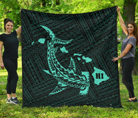 Hawaii Shark Turquoise Polynesian Premium Quilt Turquoise - Polynesian Pride