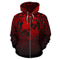 Tonga All Over Zip up Hoodie Lift up Red - Polynesian Pride