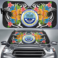 Federated States of Micronesia Auto Sun Shades - Coat Of Arms With Tropical Flowers Auto Sun Shade - FSM Universal Fit Black - Polynesian Pride