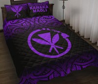Hawaii Quilt Bed Set - Kanaka Maoli Polynesian Tattoo Black Fog Style Purple Version - Polynesian Pride
