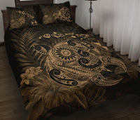 Hawaii Turtle Map Hibiscus Polynesian Gold Quilt Bed Set - Polynesian Pride