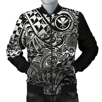 Polynesian Hawaii (Kanaka Maoli) Men Bomber Jacket - White Hibiscus Turtle Flowing - Polynesian Pride