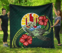 Tahiti Polynesian Premium Quilt - Green Turtle Hibiscus Green - Polynesian Pride