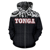 Tonga All Over Zip up Hoodie Black Version - Polynesian Pride