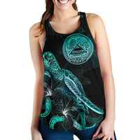 American Samoa Polynesian Women Tank Top - Turtle With Blooming Hibiscus Turquoise - Polynesian Pride