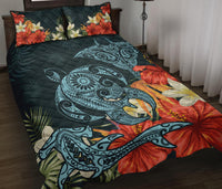 Hawaii Turtle Shark Manta Ray Hibiscus Plumeria Quilt Bed Set - Polynesian Pride