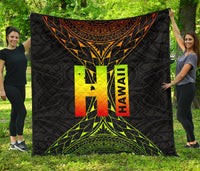 Hawaii Polynesian Quilt - Hawaii Map Reggae Color Version Black - Polynesian Pride