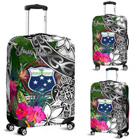 Samoa Custom Personalised Luggage Covers White - Turtle Plumeria Banana Leaf White - Polynesian Pride