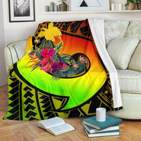 Papua New Guinea Premium Blanket - Polynesian Hook And Hibiscus (Raggae) - Polynesian Pride
