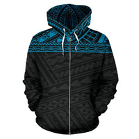 Poly All Over Zip up Hoodie Polynesian Black Blue Version - Polynesian Pride
