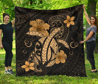 Hawaii Turtle Flower Polynesian Premium Quilt - Gold Gold - Polynesian Pride