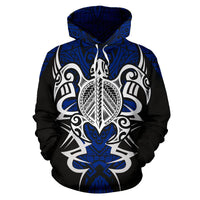 Hawaii Turtle Tribal Blue Hoodie Armor Style - Polynesian Pride