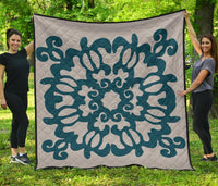 Hawaiian Quilt Turtle Pattern New Gray Premium Quilt - Skin Style - AH Gray - Polynesian Pride