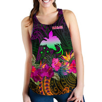 Papua New Guinea Personalised Women's Racerback Tank - Summer Hibiscus - Polynesian Pride