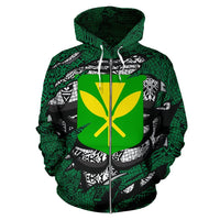 Polynesian Kanaka Maoli Hawaii Zip Hoodie Green - Polynesian Pride
