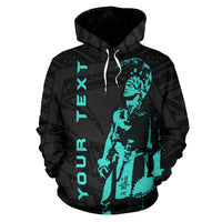Polynesian Kakau Warrior Helmet Hawaii Custom Hoodie Turquoise - Polynesian Pride