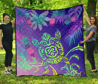 Hawaii Turtle Tropical Kanaka Maoli Premium Quilt - Yez Style Blue - Polynesian Pride