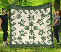 Hawaiian Premium Quilt Tropical Turtle Pattern - Green Art - Polynesian Pride