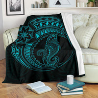 Seahorse Polynesian Blanket - Polynesian Tattoo Blue White - Polynesian Pride