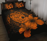 Hawaiian Map Turtle Hibiscus Polynesian Quilt Bedding Set - Orange - Polynesian Pride