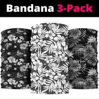 Hawaiian Hibiscus Black & White Set Bandana 3-Pack - Polynesian Pride