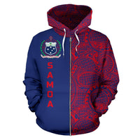 Samoa Zip up Hoodie Samoa Coat of Arms Polynesian Tattoo Half Style TH0 - Polynesian Pride