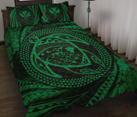 Hawaiian Kanaka Honu Hibiscus Tornando Green Polynesian Quilt Bed Set - Polynesian Pride