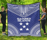 Gambier Islands Premium Quilt - Gambier Islands Flag Polynesian Chief lueag Version Blue - Polynesian Pride