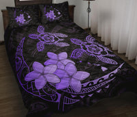 Hawaii Polynesian Turtle Plumeria Quilt Bed Set - Pog Style Purple - Polynesian Pride