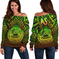 Polynesian American Samoa Women's Off Shoulder Sweater - Reggae Vintage Polynesian Patterns Art - Polynesian Pride