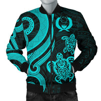Pohnpei Micronesian Men Bomber Jacket - Turquoise Tentacle Turtle Turquoise - Polynesian Pride
