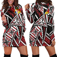 Tonga Women's Hoodie Dress - Tribal Flower Special Pattern Red Color - Polynesian Pride