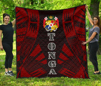 Tonga Premium Quilt - Tonga Coat Of Arms Polynesian Red Tattoo Red - Polynesian Pride