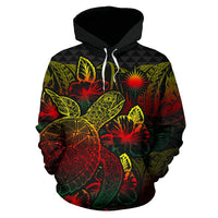 Marshall Islands Polynesian Hoodie Turtle Hibiscus Reggae - Polynesian Pride