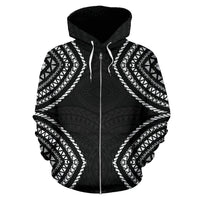 Chuuk Zip up Hoodie Micronesia Black Warrior Style - Polynesian Pride