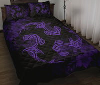 Hawaii Head Hammer Shark Hibiscus Purple Quilt Bed Set - Polynesian Pride