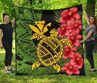 Hawaii Turtle Hibiscus Polynesian Premium Quilt - Aphos Style Green - Polynesian Pride