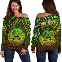 Polynesian American Samoa Personalised Women's Off Shoulder Sweater - Reggae Vintage Polynesian Patterns Art - Polynesian Pride