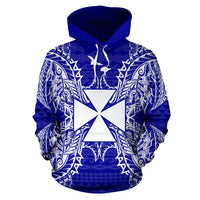 Wallis nd Futuna Polynesian ll Over Hoodie Map Blue - Polynesian Pride