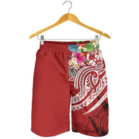 Tonga Polynesian Men's Shorts - Summer Plumeria (Red) - Polynesian Pride