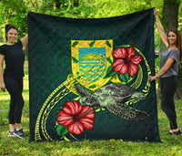Tuvalu Polynesian Premium Quilt - Green Turtle Hibiscus Green - Polynesian Pride