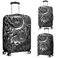 Tahiti Polynesian Luggage Cover - White Turtle Hibiscus Flowing WHITE - Polynesian Pride
