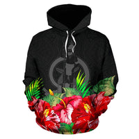 Vanuatu Polynesian Hoodie Black Hibiscus - Polynesian Pride