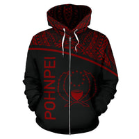 Pohnpei All Over Zip up Hoodie Micronesia Curve Red Style - Polynesian Pride